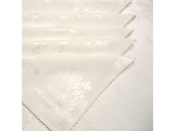 Set fata de masa damasc rotunda de lux diametru 260 cu 12 servetele, cu dantela