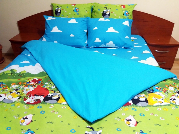 Lenjerie de pat de lux Angry Birds Duo Azur-M, 2 persoane, bumbac calitate I
