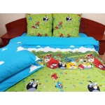 Lenjerie de pat de lux Angry Birds Duo Azur, 2 persoane, bumbac calitate I