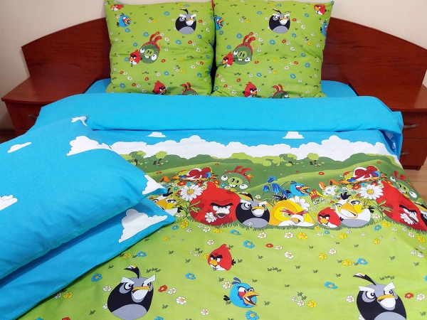 Lenjerie de pat de lux Angry Birds Duo Azur, 2 persoane, bumbac calitate I Lenjerie de pat de lux Angry Birds Duo Azur, 2 persoane, bumbac calitate I