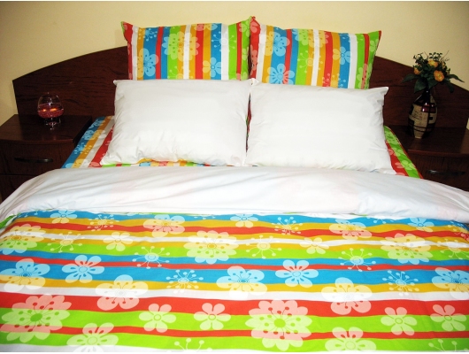 Lenjerie de pat Multicolor Duo White CV, 2 persoane, calitate I, gama Lenjerii CriDesign