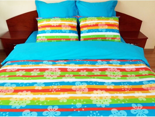 Lenjerie de pat Multicolor Duo Azur, 2 persoane, calitate I, gama Lenjerii CriDesign