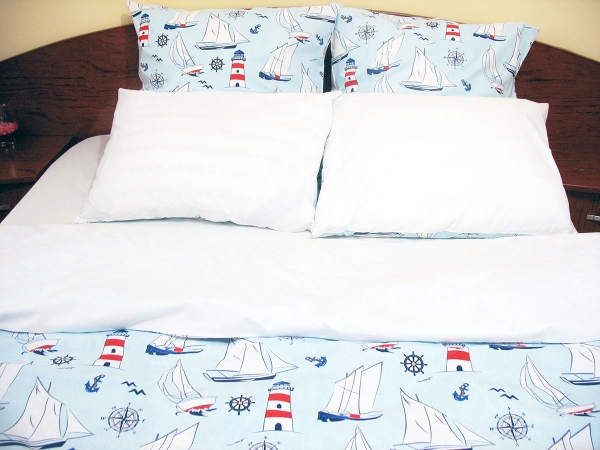 Lenjerie de pat de lux Boat on the sea Duo White, 2 persoane, bumbac calitate I Lenjerie de pat de lux Boat on the sea Duo White, 2 persoane, bumbac calitate I